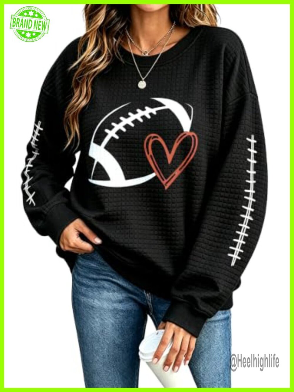 VILOVE Waffle Knit Game Day Sweatshirt Women Football Graphic Pullover